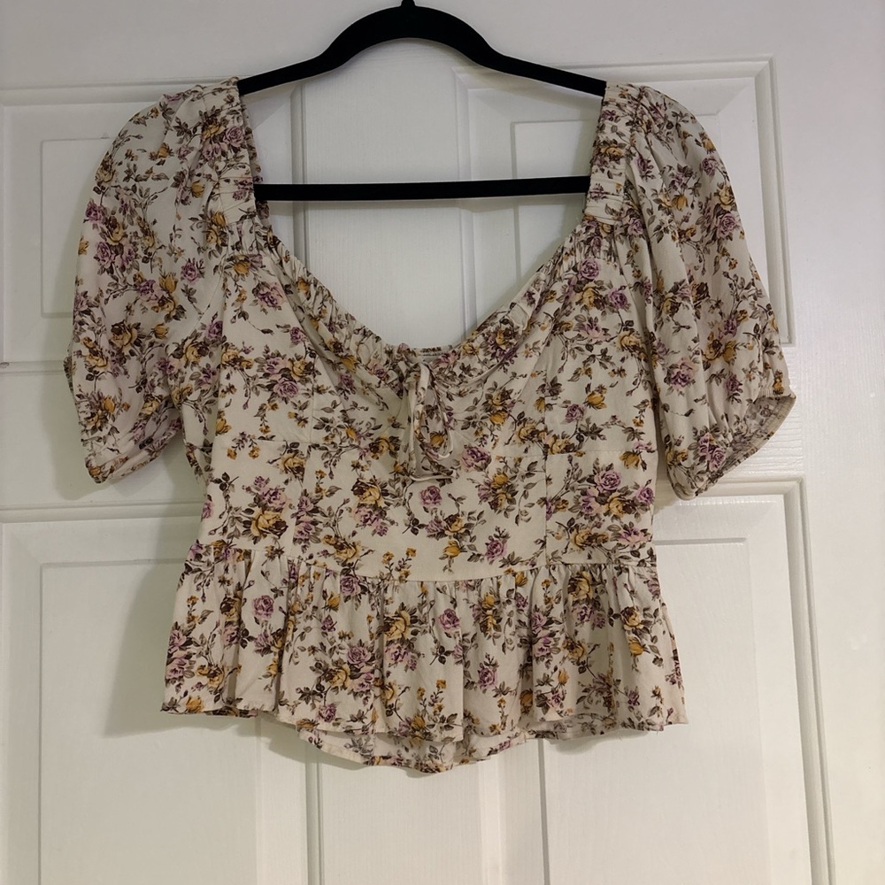 Altar'd State Floral Blouse - Cream and Purple